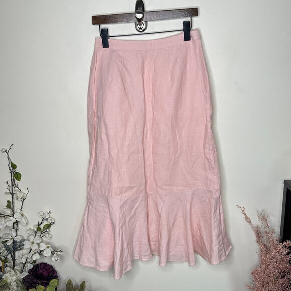WHISTLES Linen Button Frill Midi Skirt Light Pink Sz 6 $158 {3J26} - Picture 3 of 6